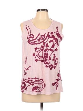 Embroidered Pink Scoop Neck Tank Top
